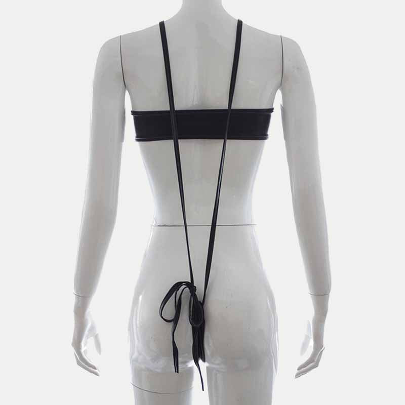 Hoop Deocr Sexy Halter One-piece PU Lingerie