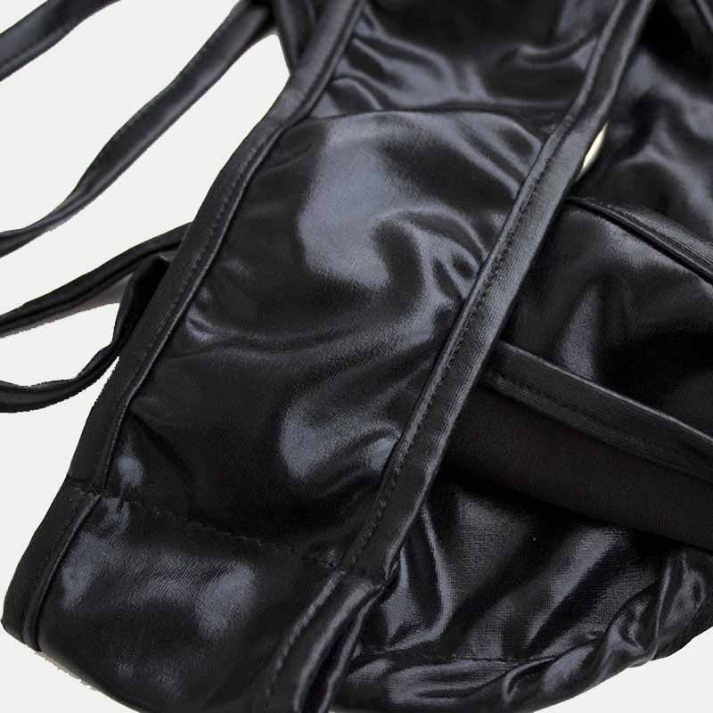 Hoop Deocr Sexy Halter One-piece PU Lingerie