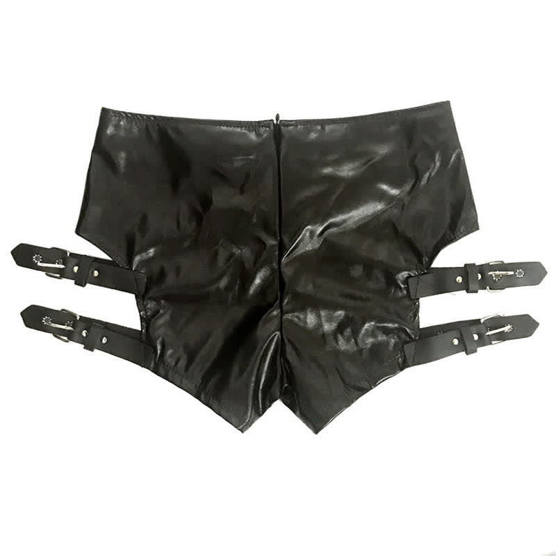 Sexy Hollow Out PU Leather Shorts