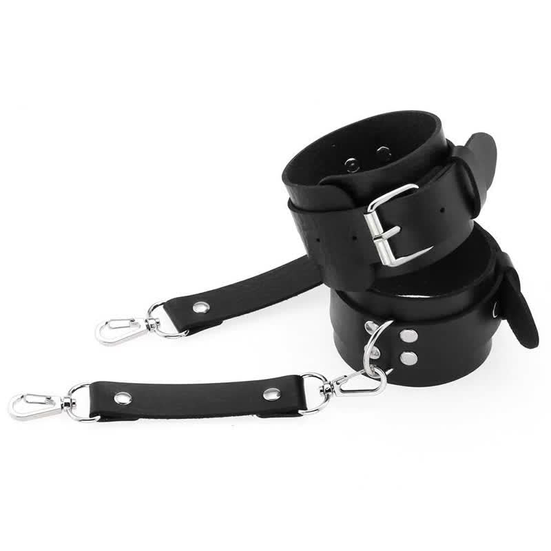 Hollow Out PU Leg Harness Lingerie With Handcuffs