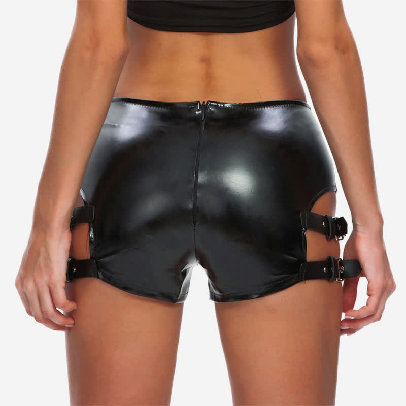 Sexy Hollow Out PU Leather Shorts