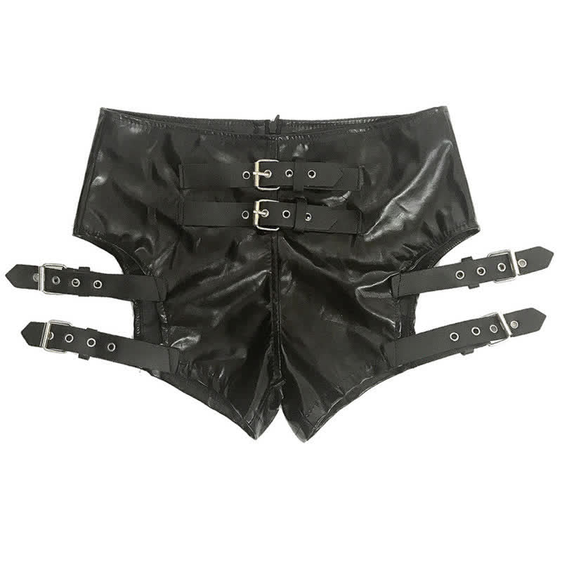 Sexy Hollow Out PU Leather Shorts