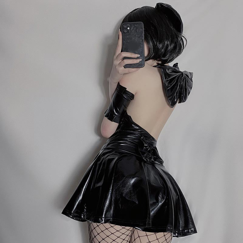 PU Leather Backless Sexy Dress