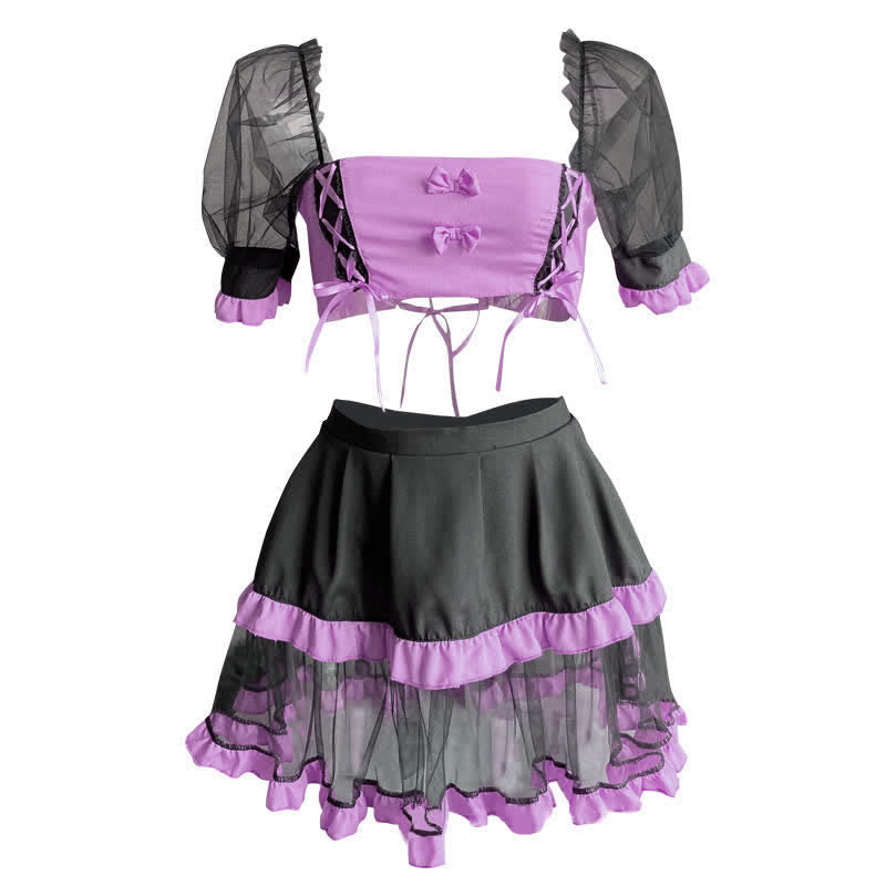Cosplay Maid Tulle Lace Up Lingerie Set
