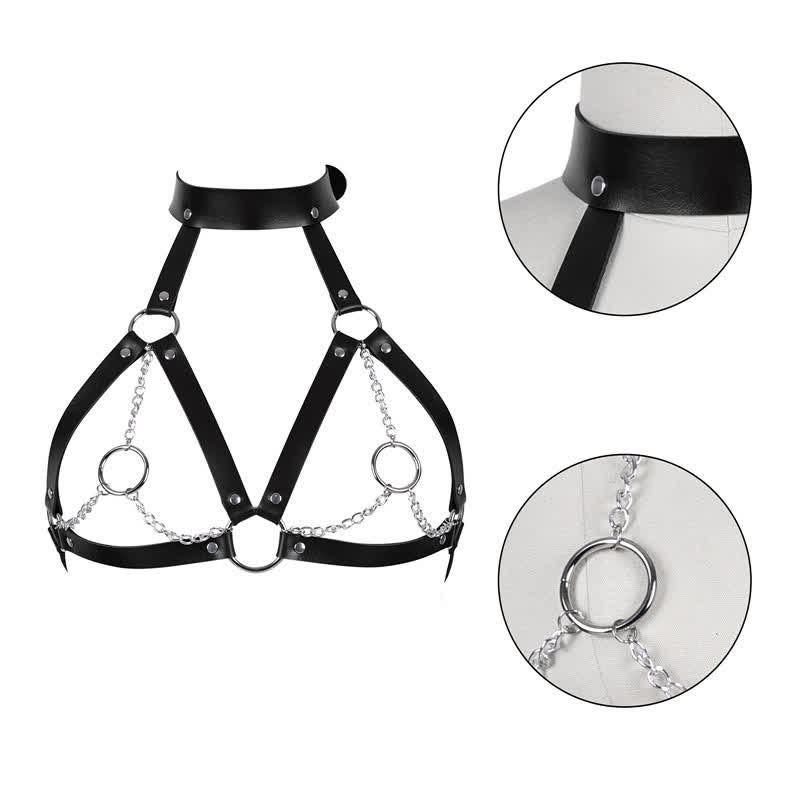 Hollow Out PU Lingerie With Chain
