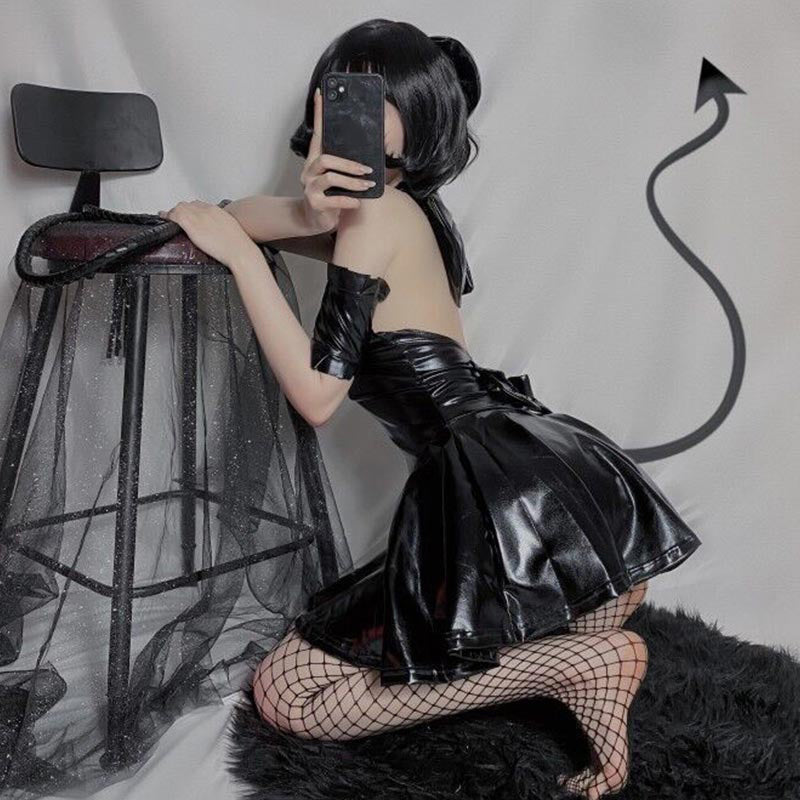 PU Leather Backless Sexy Dress