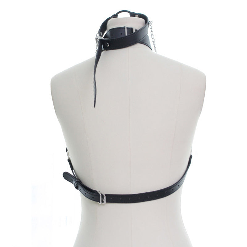 Hollow Out PU Lingerie With Nipple Clamps