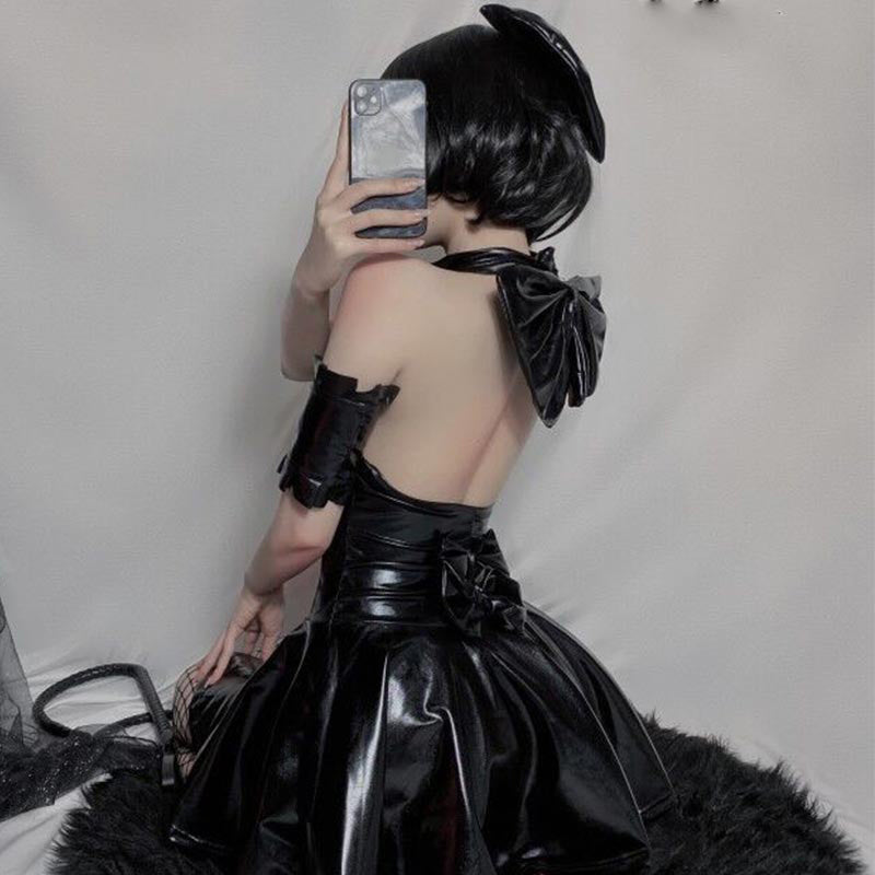 PU Leather Backless Sexy Dress