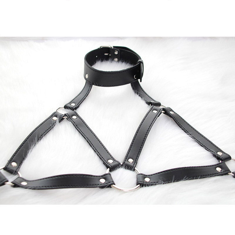 Hollow Out PU Lingerie With Nipple Clamps