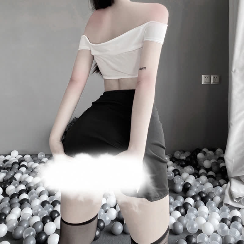 Hollot Out Sexy OL Uniform Lingerie Stockings Set