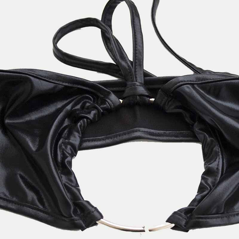 Hoop Deocr Sexy Halter One-piece PU Lingerie