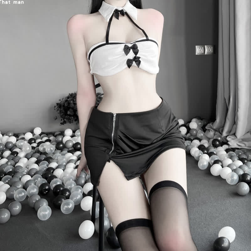 Bowknot OL Uniform Lingerie Stockings Set