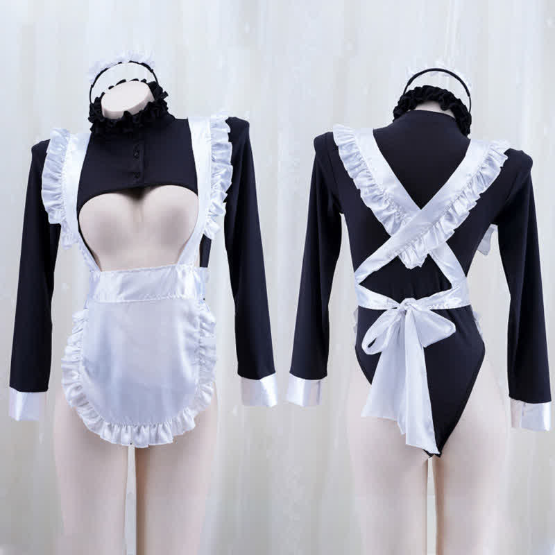 Cosplay Maid Hollow Out Sexy Jumpsuit Lingerie Set