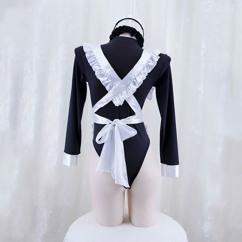 Cosplay Maid Hollow Out Sexy Jumpsuit Lingerie Set