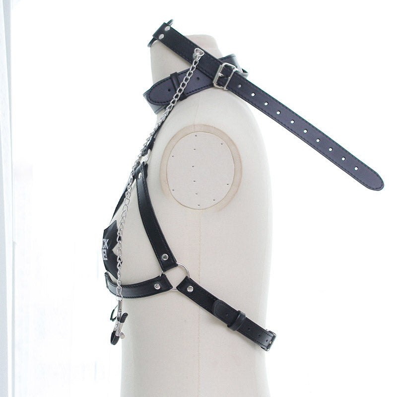 Hollow Out PU Lingerie With Nipple Clamps
