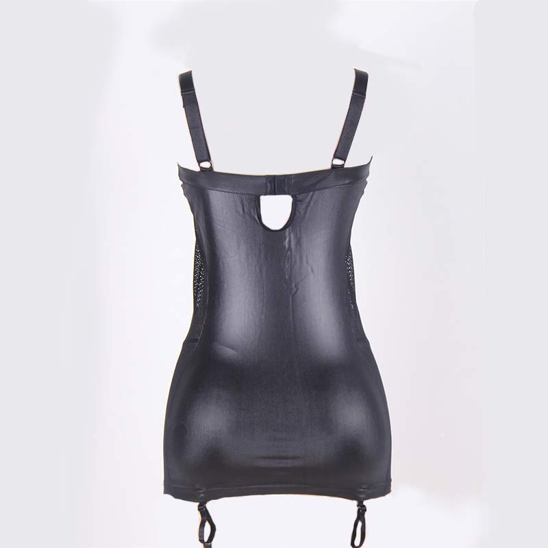 Hollow Out PU Leather Slip Dress