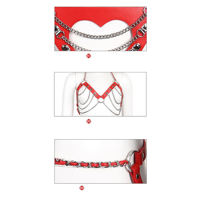 Sexy Halter Chain Hollow Out PU Lingerie Set