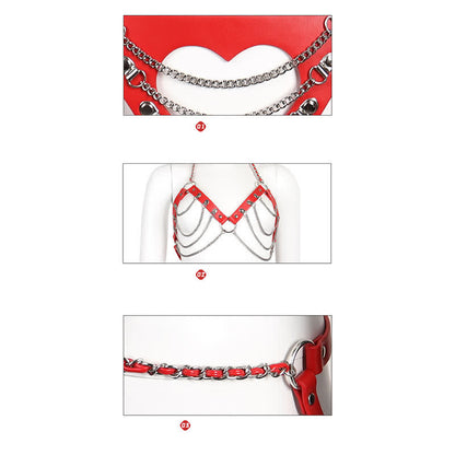 Sexy Halter Chain Hollow Out PU Lingerie Set