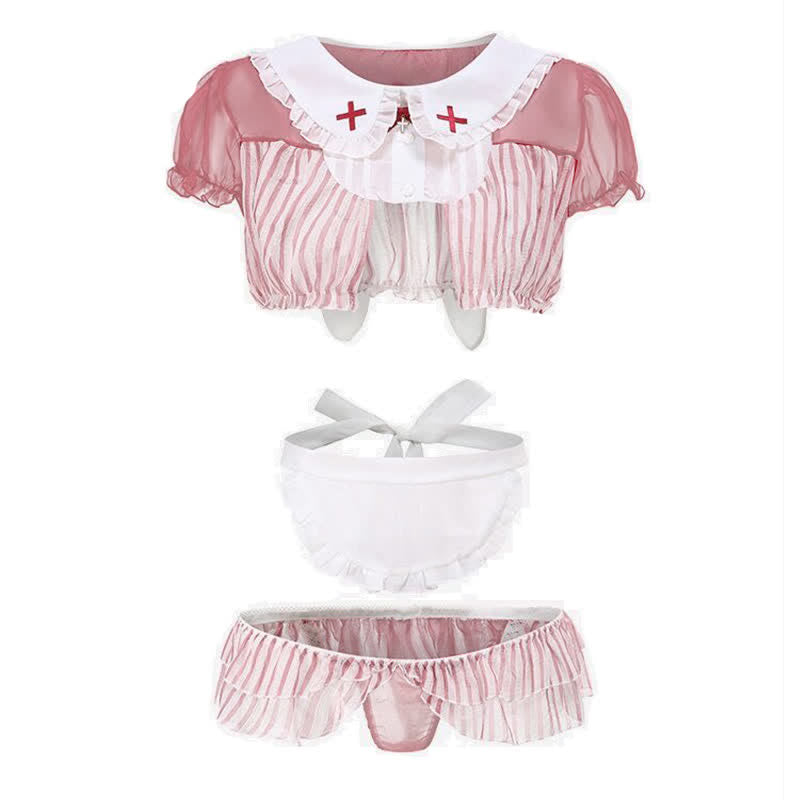 Cosplay Nurse Bunny Ears Stripe Lingerie Set