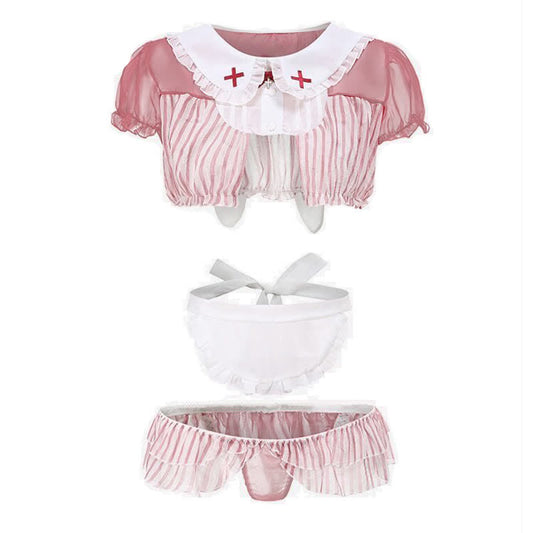 Cosplay Nurse Bunny Ears Stripe Lingerie Set