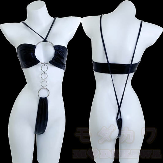 Hoop Deocr Sexy Halter One-piece PU Lingerie
