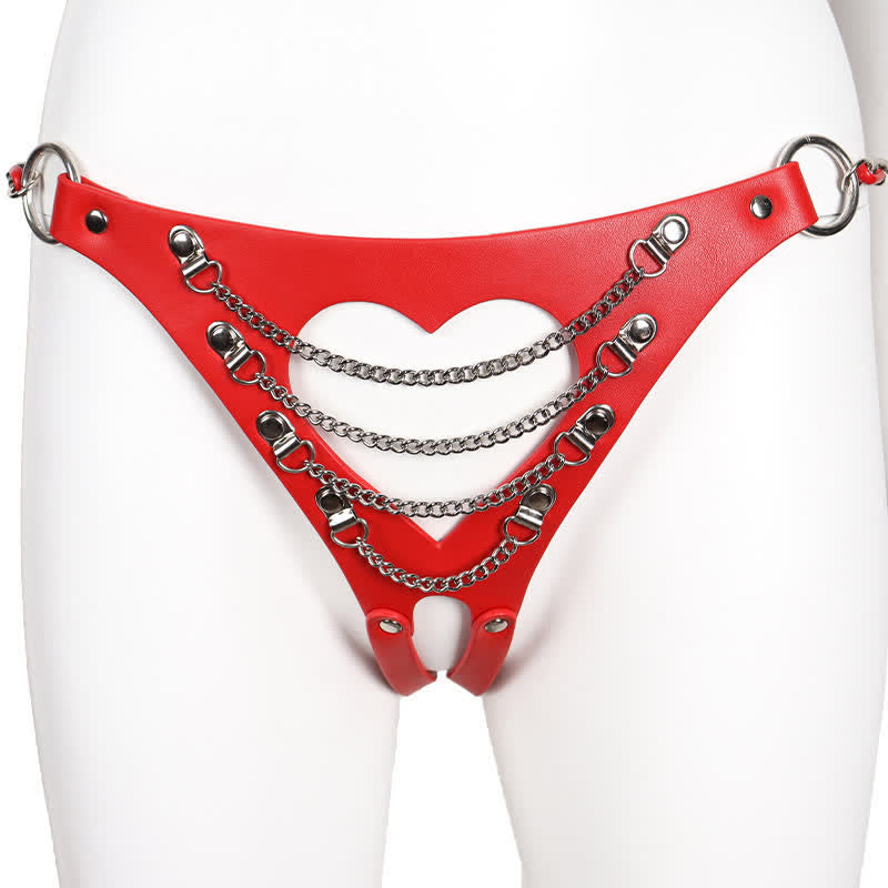 Sexy Halter Chain Hollow Out PU Lingerie Set