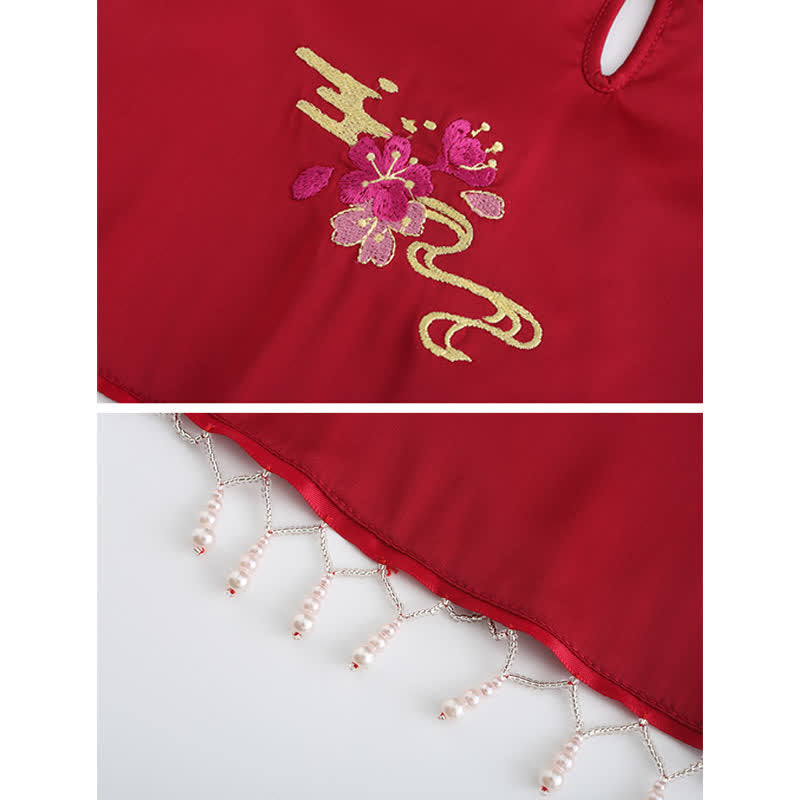 Vintage Fringed Lace Up Flower Embroidery Hanfu Lingerie