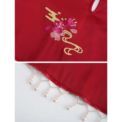Vintage Fringed Lace Up Flower Embroidery Hanfu Lingerie