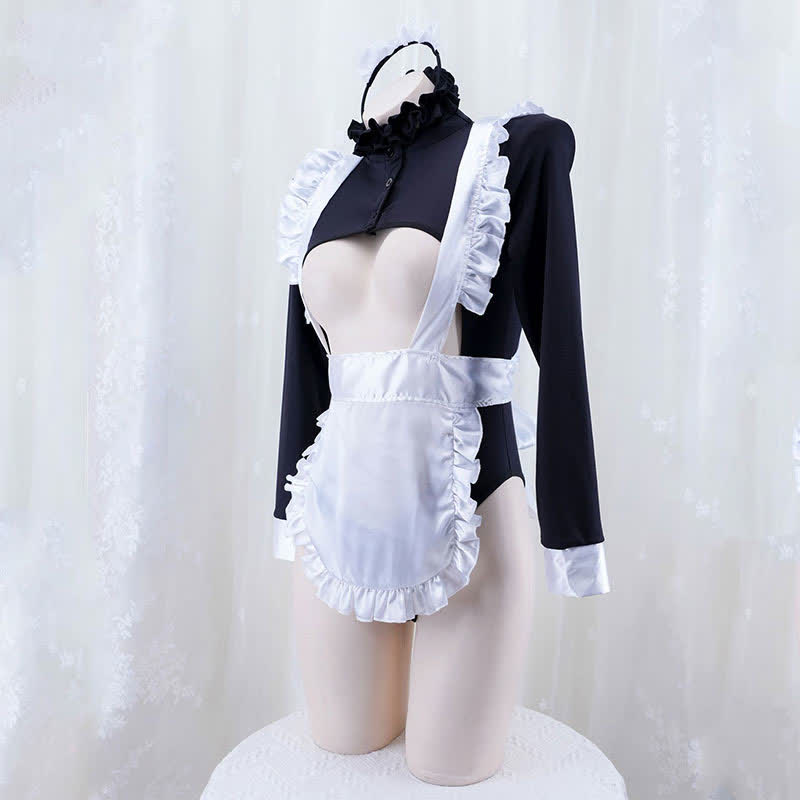 Cosplay Maid Hollow Out Sexy Jumpsuit Lingerie Set