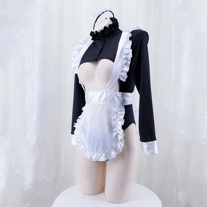 Cosplay Maid Hollow Out Sexy Jumpsuit Lingerie Set