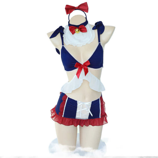 Cosplay Maid Bow Knot Lace Up Lingerie