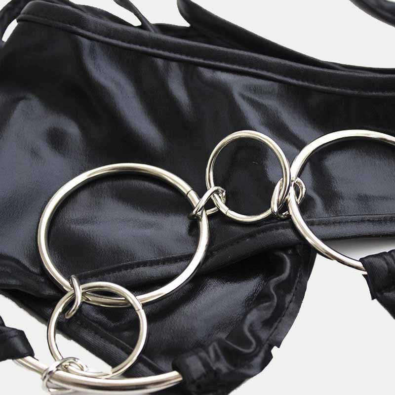 Hoop Deocr Sexy Halter One-piece PU Lingerie