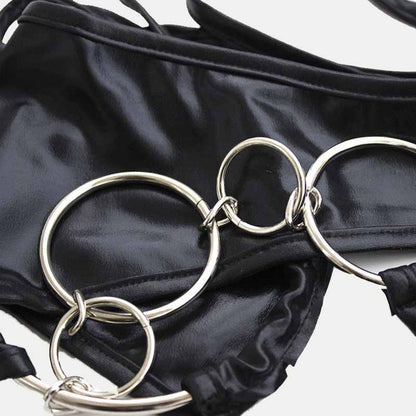Hoop Deocr Sexy Halter One-piece PU Lingerie