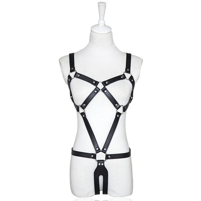 Hollow Out Sexy PU Bondage Lingerie