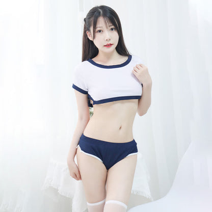 School Style Split Mini Crop Top Panty Lingerie Set