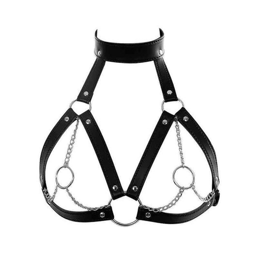 Hollow Out PU Lingerie With Chain