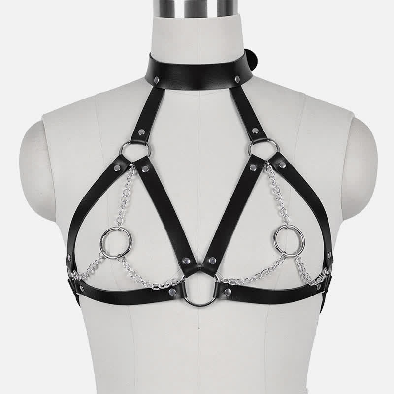 Hollow Out PU Lingerie With Chain