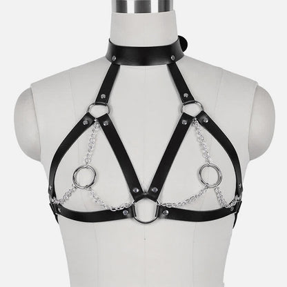 Hollow Out PU Lingerie With Chain