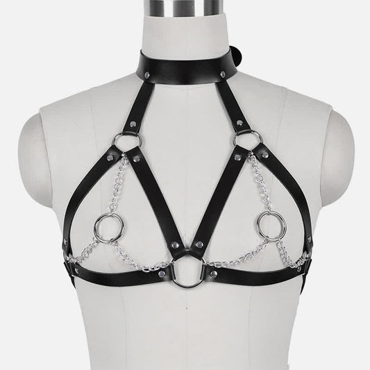 Hollow Out PU Lingerie With Chain
