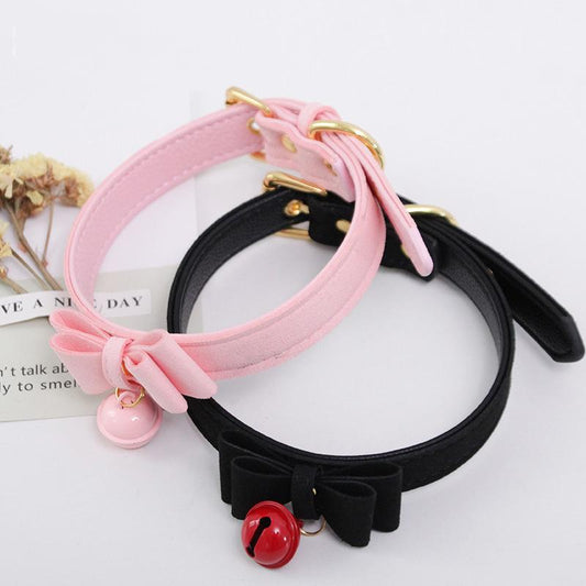 Cosplay Bow Bell Leather Adjustable Choker Chain