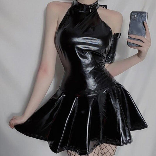 PU Leather Backless Sexy Dress