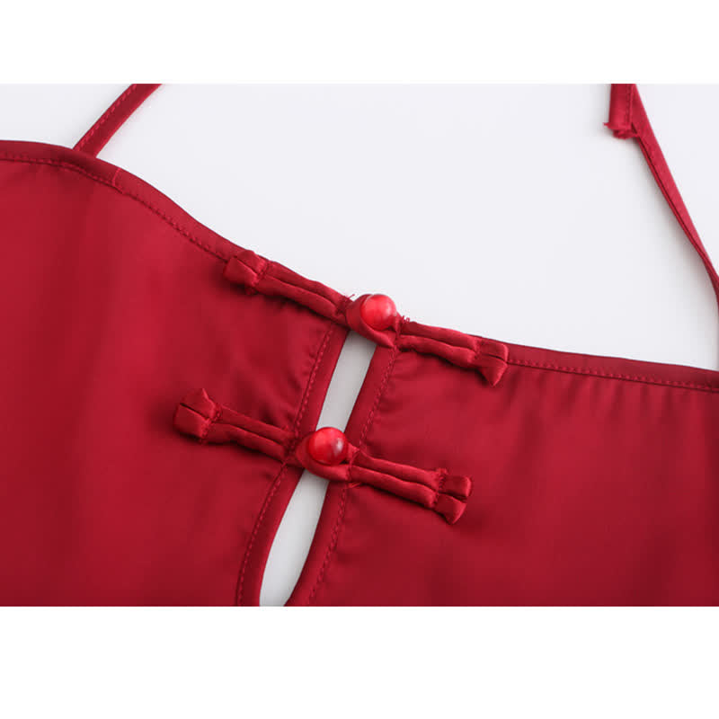 Vintage Fringed Lace Up Flower Embroidery Hanfu Lingerie
