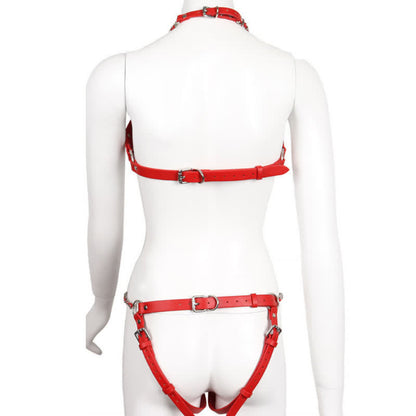 Sexy Halter Chain Hollow Out PU Lingerie Set
