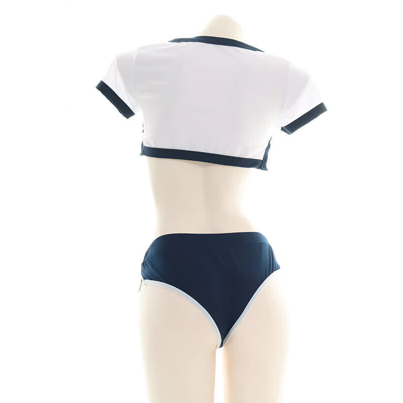 School Style Split Mini Crop Top Panty Lingerie Set
