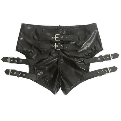 Sexy Hollow Out PU Leather Shorts