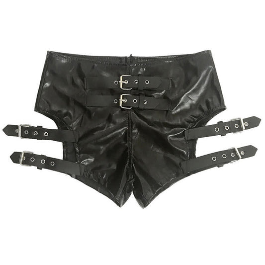 Sexy Hollow Out PU Leather Shorts