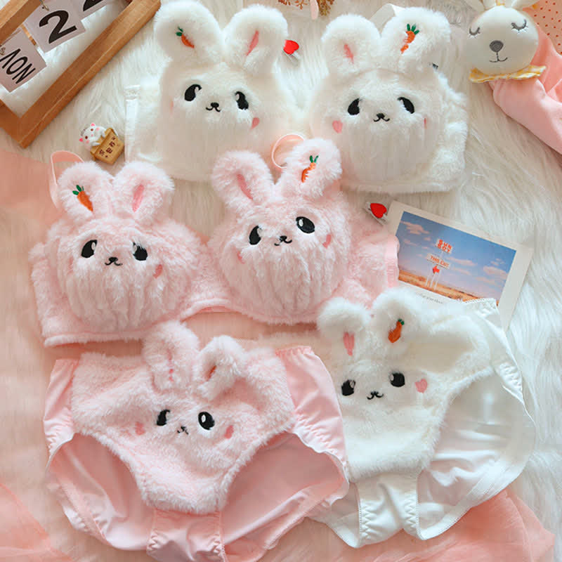 Kawaii Bunny Embroidery Plush Lingerie Set