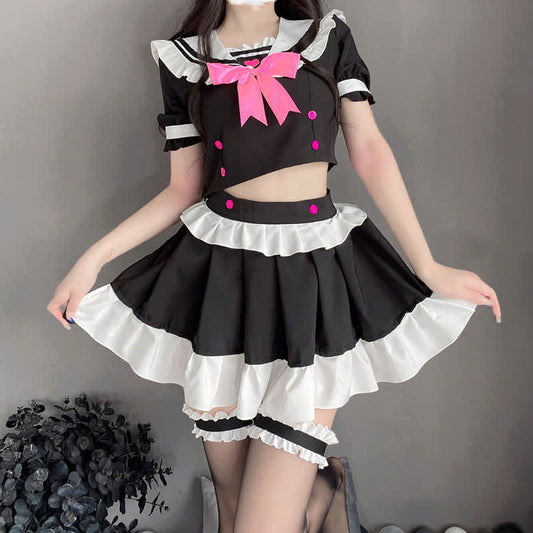Cosplay Maid Bowknot Love Heart Lingerie Stockings Set