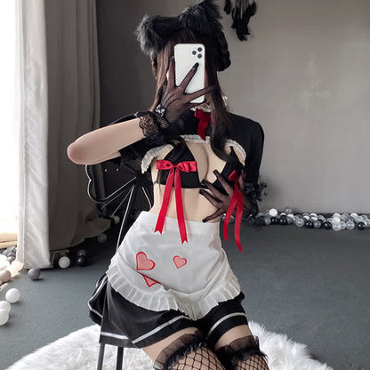 Cosplay Maid Bow Decor Hollow Out Lingerie Set