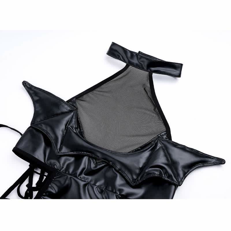 Little Devil Lace Up Hollow Out PU Lingerie Dress